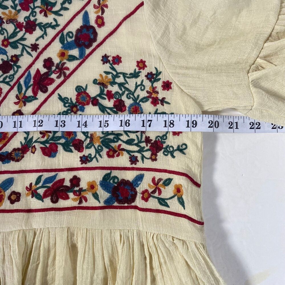 Umgee Boho Floral Embroidered Mini Dress Size M Cream Multi Bell Sleeve NWOT - Picture 11 of 15